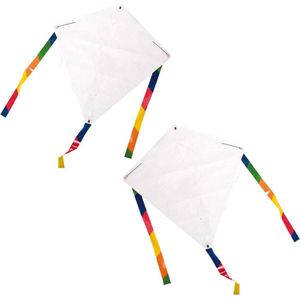 Set van 2x stuks blanco vliegers DIY knutselpakket inclusief 6 krijtjes per pakket 49 x 49 cm - Buitenspeelgoed