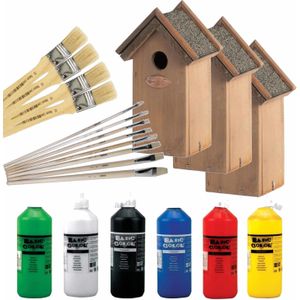 8x stuks vogelhuisjes/nestkastjes 22 cm - Zelf schilderen pakket - verf/kwasten - Kinder feestje/verjaardag activiteiten