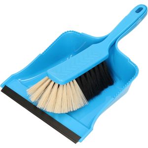 Brumag Stoffer en blik - kunststof - 35 x 25 cm - lichtblauw - met rubber rand