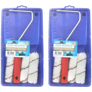3x Stuks Microvezel Beits Olie Lak Schildersets - 5-delig - Met Lekbak en Beugel