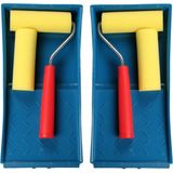 3x Stuks Lakroller Schildersets 10 cm Extra Fijn met Verfbak en Beugel - Verfset - Schuim Rollers