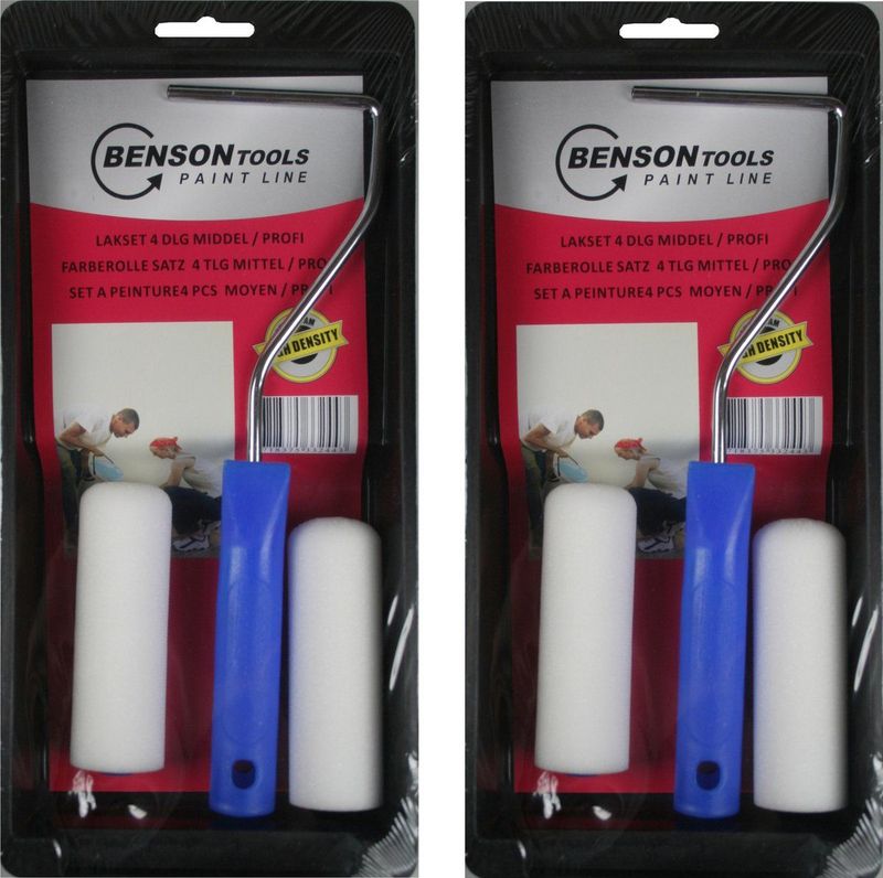 2x Stuks Lakroller/Schuimroller Schildersets 10 cm met Verfbak en Beugel - Schildersets