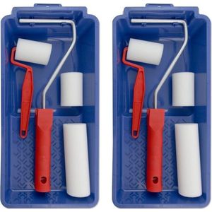 Lakroller schilderset - 2x - 5 en 10 cm - extra fijn - met verfbak en beugel - schuimrollers - verfs - Verfrollers
