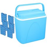 Voordelige normale blauwe koelbox 24 liter - 38 x 26 x 39 cm - met 6x normale koelelementen van 15 x 8 x 2 cm