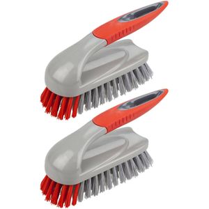 Buemag Schrobborstel met handvat - Set van 2x stuks - rood/grijs - kunststof - Schoonmaken borstels - Schrobborstels