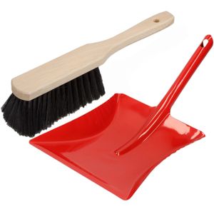 Stoffer en blik rood van metaal/hout voor binnen - Zachte borstel/handveger