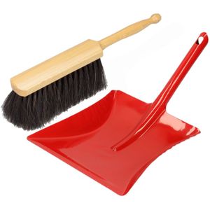 Stoffer en blik rood van metaal/hout voor binnen - Zachte borstel/handveger