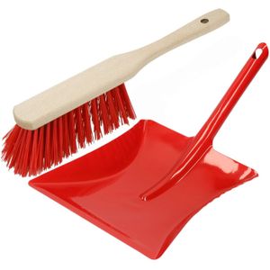Stoffer en blik rood van metaal/hout voor buiten