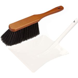 Stoffer en blik wit van metaal/gelakt hout voor binnen - Zachte borstel/handveger