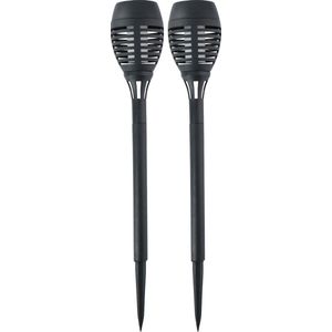 Set van 2x stuks Halloween horror decoratie solar LED tuinfakkels zwart 48 cm - Tuinverlichting/thema feestversiering