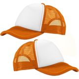2x stuks truckers cap/pet oranje/wit voor volwassenen - Koningsdag / Oranje supporters feestartikelen