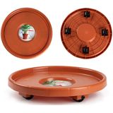 Set van 2x stuks plantenonderzetter/multiroller rond bruin kunststof 34 cm - Trolleys voor kamerplanten