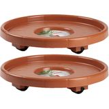 Set van 2x stuks plantenonderzetter/multiroller rond bruin kunststof 34 cm - Trolleys voor kamerplanten