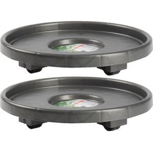 Set van 2x stuks plantenonderzetter/multiroller rond antraciet kunststof 34 cm - Trolleys voor kamerplanten