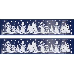 Kerst Raamstickers Sneeuw Landschap - 2x Stuks Velletjes, 58,5 cm - Raamversiering/raamdecoratie Stickers