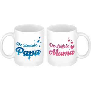 Liefste mama en stoerste papa mok - Cadeau beker set voor Papa en Mama - Moederdag en Vaderdag cadeautje