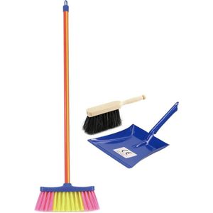 Kinder Schoonmaak set Bestaande Uit Stoffer en Blik Blauw met Gekleurde Bezem