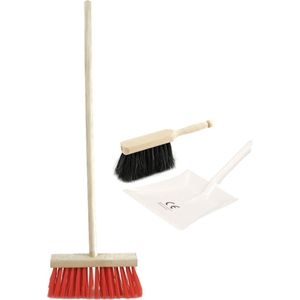 Kinder schoonmaak set 3-delig wit bestaande uit stoffer en blik en strobezem 90 cm