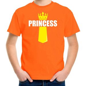 Koningsdag t-shirt Princess met kroontje oranje - kinderen - Kingsday outfit kleding shirt 158 164