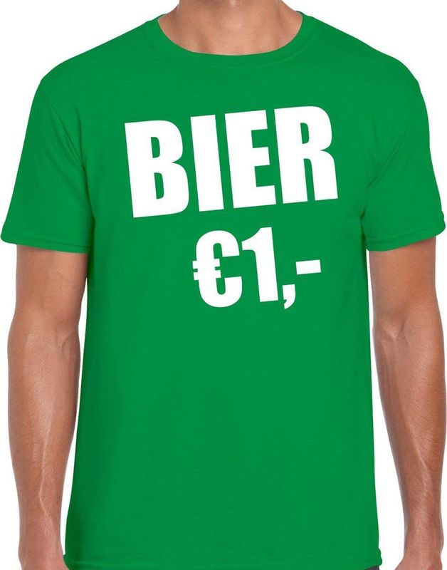 Fun t-shirt - bier 1 euro - groen - heren - Feest outfit kleding shirt