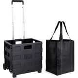 Opvouwbare Opbergkrat/Boodschappentrolley 30 Liter - Met Zwarte Boodschappentas/Shopper 31 Liter