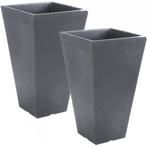 2x stuks antraciet grijze bloempot/plantenpot 35 cm - Plantenbakken/potten voor buiten - Kunststof.