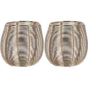 Set van 3x stuks metalen design windlicht/kaarsenhouder goud 9.5 cm - Theelichtjes/waxinelichtjes kaarsen houder