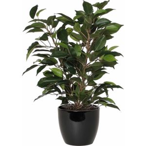 Groene ficus kunstplant 40 cm met plantenpot zwart D13.5 en H12.5 cm