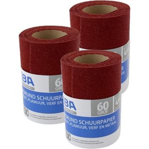 3x rollen Schuurpapier - Grof -  P60 - 110mm x 4,5 meter - Korrelgrofte 60 - Verf/klus materiaal benodigdheden