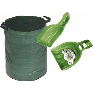 Groene tuinafvalzak opvouwbaar 120 liter met een setje bladharken/tuinafval grijpers - Tuinieren opharken
