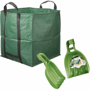 Groene tuinafvalzak opvouwbaar 148 liter met een setje bladharken/tuinafval grijpers - Tuinieren opharken