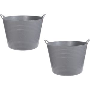 2x stuks flexibele kuip emmers/wasmanden rond lichtgrijs 40 liter - Opbergmanden