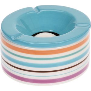 Terras asbak/stormasbak rond keramiek 14 x 7,5 cm blauw met streep - Buiten asbakken