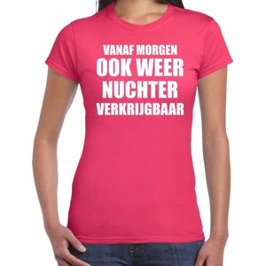 Feest t-shirt - morgen nuchter verkrijgbaar - roze - dames - Party outfit kleding shirt