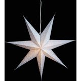 Kerstversiering zilveren papier decoratie kerststerren 60 cm inclusief zwarte lichtkabel