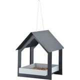 Metalen vogelhuisje/voedertafel hangend antraciet 23 cm - Voerschaal voor tuinvogeltjes