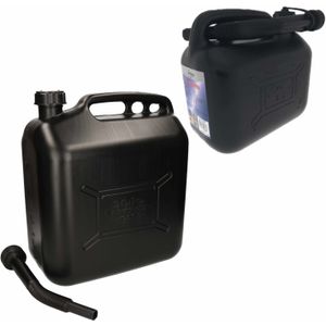 2x stuks jerrycans zwart voor brandstof - 5 en 20 liter - inclusief schenktuit - benzine / diesel