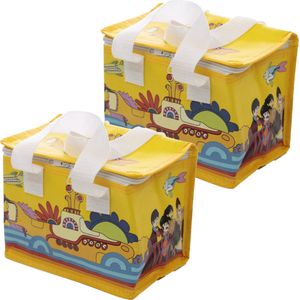 Set van 2x stuks kleine koeltassen voor lunch geel met Yellow Submarine print 16 x 21 x 14 cm 4,7 li - Koeltas