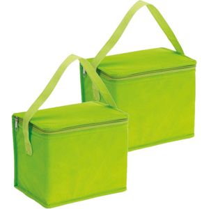 2x stuks kleine koeltassen voor lunch groen 20 x 13 x 17 cm 4.5 liter - Koeltassen