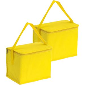 2x stuks kleine koeltassen voor lunch geel 20 x 13 x 17 cm 4.5 liter - Koeltassen