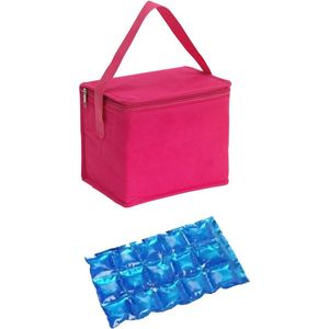 Kleine koeltas voor lunch roze met 2 stuks flexibele koelelementen 4.5 l