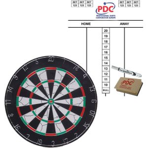 Dartbord Longfield set compleet van diameter 45 cm met 6 dartpijlen en een scorebord set + marker en wisser