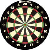 Dartbord Harrows set compleet van diameter 45 cm met 6 dartpijlen en een krijt scorebord 45 x 30 cm