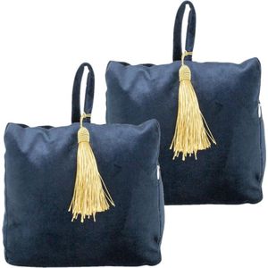 3x stuks fluwelen deurstoppers 18 cm navy - Deur vastzetter - Deurstop