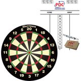 Dartbord Harrows set compleet van diameter 45 cm met 6 dartpijlen en een scorebord set + marker en wisser