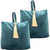 2x stuks fluwelen deurstoppers 18 cm petrol blauw - Deur vastzetter - Deurstop