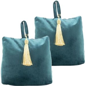 2x stuks fluwelen deurstoppers 18 cm petrol blauw