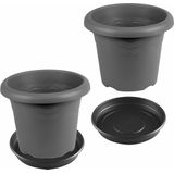 Forte Plastics - Bloempotten - Antraciet Grijs - 5x Stuks Rond 30 cm - Kunststof