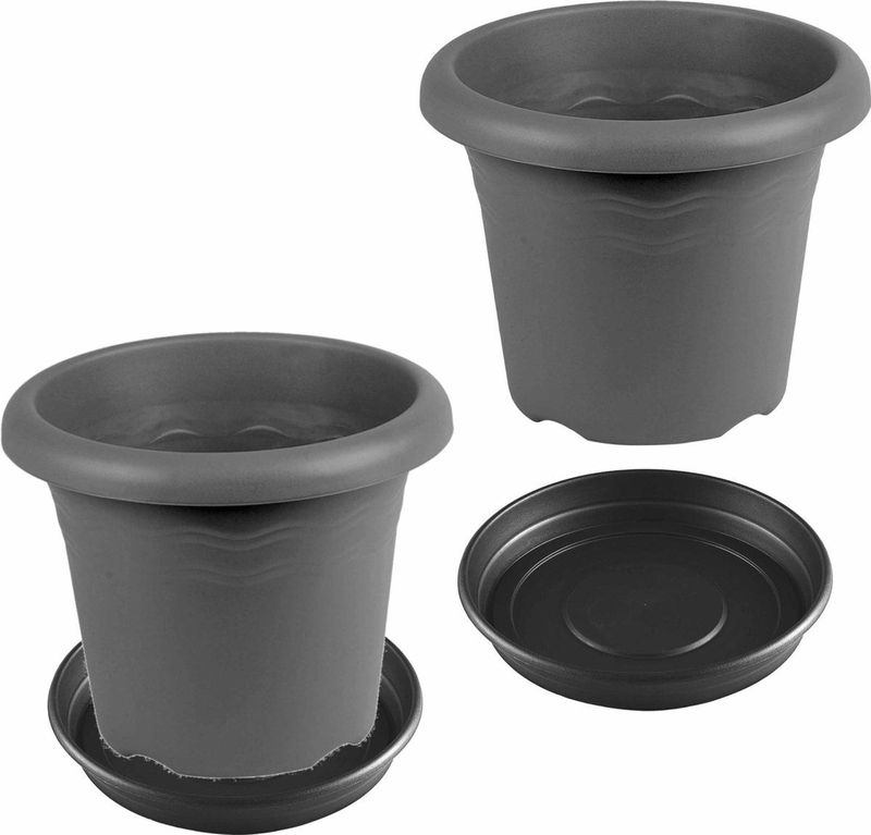 Forte Plastics - Bloempotten - Antraciet Grijs - 5x Stuks Rond 30 cm - Kunststof