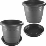 Forte Plastics - Plantenpotten - Antraciet - Kunststof - 3x Stuks Rond 30 cm